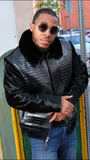 Men’s Alligator Jacket with Pony Fur Sleeves - Jakewood Shearlin Leather Mouton Fur Bomber Aviator Parka Coat Jacket Sheepskin All size Brooklyn New York manufacturer