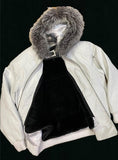 Heavyweight lambskin leather jacket with fox fur trimmed hood Style #2066F