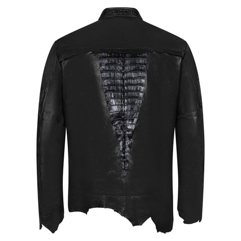 Raw edge lambskin jacket with alligator crown #2069