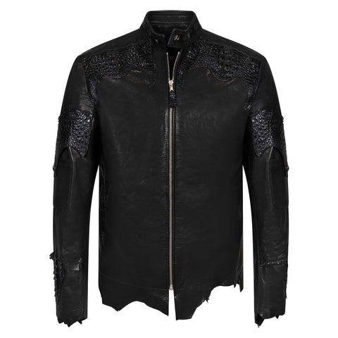 Raw edge lambskin jacket with alligator crown #2069