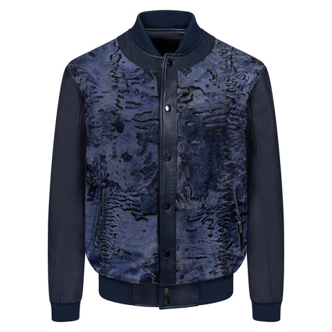 Baseball bomber jacket with Persian lamb full front #3443