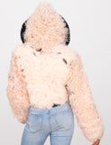 Ladies Mongolian Fur Crop Jacket with Hood Style #1042