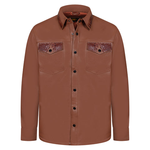 Leather shirt with alligator trimming # 700