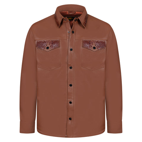 Leather shirt with alligator trimming # 700