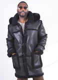 Sheepskin Long Jacket Toggle Closer with Hood and Fur Style #4100