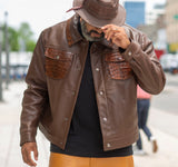 Jean style Leather Jacket with Alligator Trimming #3065