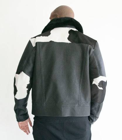 Men's Pony Leather Jacket with Sheepskin Sleeve and Collar Style #1850