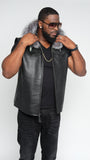 Black Lightweight Lambskin Stingray Vest With Silver Fox Hood Style #910H - Jakewood Shearlin Leather Mouton Fur Bomber Aviator Parka Coat Jacket Sheepskin All size Brooklyn New York manufacturer