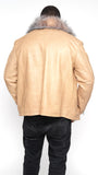 Leather Jacket Embossing Design With Crystal Fox Fur Style #7100 - Jakewood Shearlin Leather Mouton Fur Bomber Aviator Parka Coat Jacket Sheepskin All size Brooklyn New York manufacturer