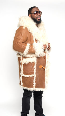 Trench Coat with Mongolian Fur Design Style #4930 - Jakewood Shearlin Leather Mouton Fur Bomber Aviator Parka Coat Jacket Sheepskin All size Brooklyn New York manufacturer