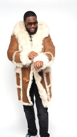 Trench Coat with Mongolian Fur Design Style #4930 - Jakewood Shearlin Leather Mouton Fur Bomber Aviator Parka Coat Jacket Sheepskin All size Brooklyn New York manufacturer