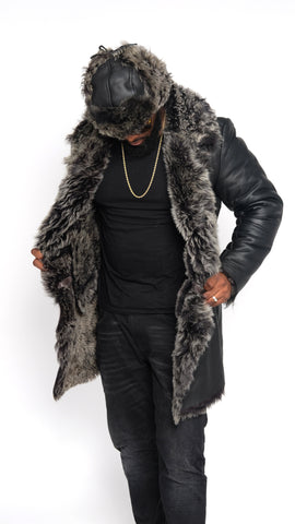 Leather Trench Coat With Toscana Fur Style #5300 - Jakewood Shearlin Leather Mouton Fur Bomber Aviator Parka Coat Jacket Sheepskin All size Brooklyn New York manufacturer