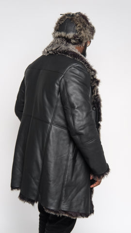 Leather Trench Coat With Toscana Fur Style #5300 - Jakewood Shearlin Leather Mouton Fur Bomber Aviator Parka Coat Jacket Sheepskin All size Brooklyn New York manufacturer