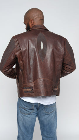 Motorcycle Lambskin Jacket With Stingray Trimming #3015