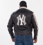 Men's Leather Jacket with Python Trimming and Custom Yankees Python Logo