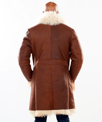 7/8 length Mongolian sheepskin coat with fur collar and zipper front Style # 4430