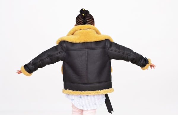 Sheepskin Unisex Kids Bomber jacket with double collar Style Sheepskin Unisex Kids Bomber jacket with double collar Style
