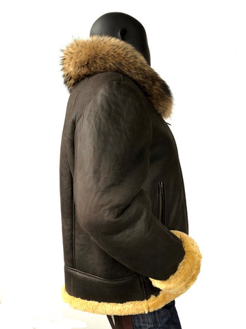 Shearling Jacket With Fur Collar Style #6310 - Jakewood Shearlin Leather Mouton Fur Bomber Aviator Parka Coat Jacket Sheepskin All size Brooklyn New York manufacturer