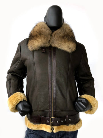 Shearling Jacket With Fur Collar Style #6310 - Jakewood Shearlin Leather Mouton Fur Bomber Aviator Parka Coat Jacket Sheepskin All size Brooklyn New York manufacturer