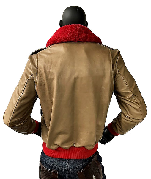 A-2 Lambskin Leather Bomber Jacket With Red Sheepskin Removable