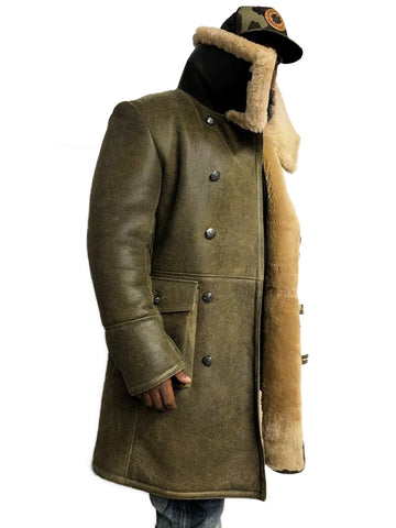 Warm Winter Button-Up Sheepskin Trench Coat Style #6110 - Jakewood Shearlin Leather Mouton Fur Bomber Aviator Parka Coat Jacket Sheepskin All size Brooklyn New York manufacturer