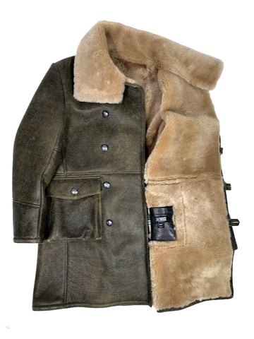 Warm Winter Button-Up Sheepskin Trench Coat Style #6110 - Jakewood Shearlin Leather Mouton Fur Bomber Aviator Parka Coat Jacket Sheepskin All size Brooklyn New York manufacturer