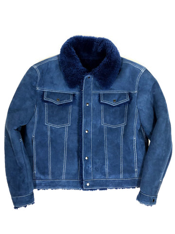 Warm Winter Denim Style Button-Up Sheepskin Jacket Style #3610 - Jakewood Shearlin Leather Mouton Fur Bomber Aviator Parka Coat Jacket Sheepskin All size Brooklyn New York manufacturer