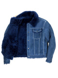 Warm Winter Denim Style Button-Up Sheepskin Jacket Style #3610 - Jakewood Shearlin Leather Mouton Fur Bomber Aviator Parka Coat Jacket Sheepskin All size Brooklyn New York manufacturer