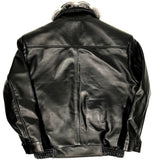 Black Lambskin Jacket With Chinchilla Collar & Alligator/Stingray Trimming Style #2075 - Jakewood Shearlin Leather Mouton Fur Bomber Aviator Parka Coat Jacket Sheepskin All size Brooklyn New York manufacturer