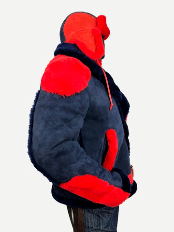 Suede Sheepskin Shearling Motorcycle Racing Jacket Style #1310 - Jakewood Shearlin Leather Mouton Fur Bomber Aviator Parka Coat Jacket Sheepskin All size Brooklyn New York manufacturer