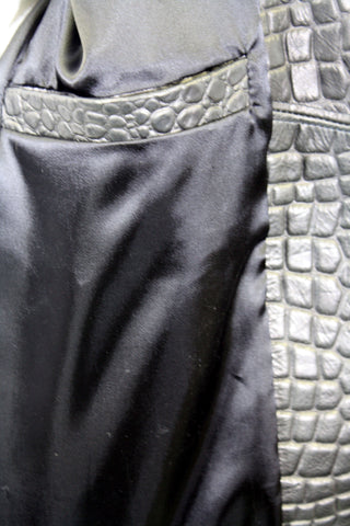 Embossed Leather Bomber Jacket with fox fur trimmed hood Style #2266F