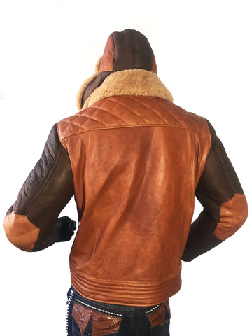 Sheepskin Jacket with Quilted Details Style #1800 - Jakewood Shearlin Leather Mouton Fur Bomber Aviator Parka Coat Jacket Sheepskin All size Brooklyn New York manufacturer