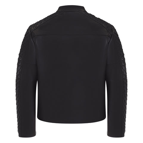 Men's Open Bottom Leather Jacket With Arapaima Skin Style #2032