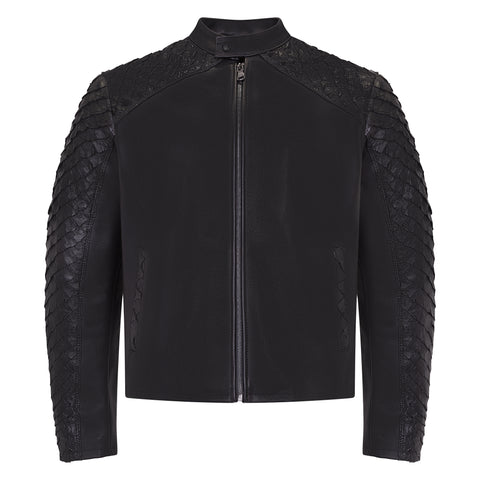 Men's Open Bottom Leather Jacket With Arapaima Skin Style #2032