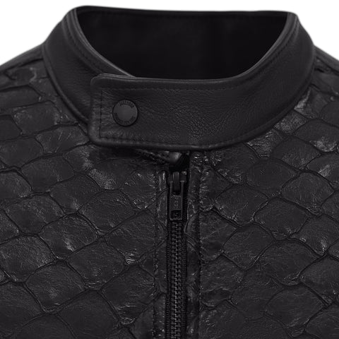 Leather jacket with the full front arapaima skin #2041
