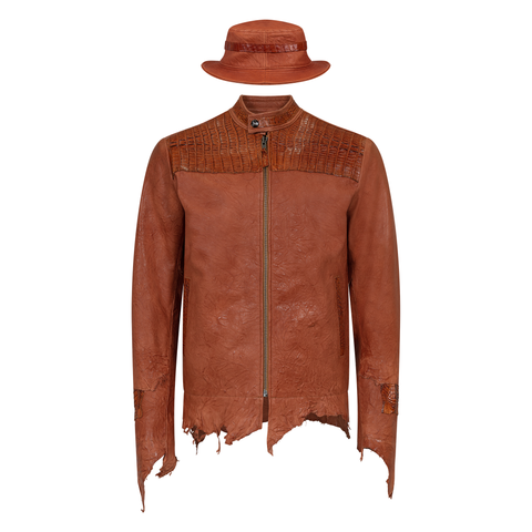 Raw edge lambskin jacket with alligator crown #2069