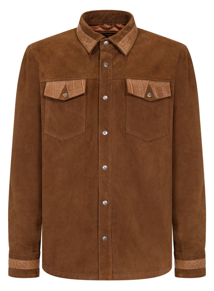 Suede shirt with alligator trimming #703