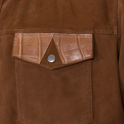 Suede shirt with alligator trimming #703