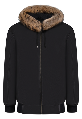 Heavyweight lambskin leather jacket with fox fur trimmed hood Style #2066F