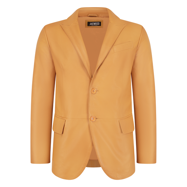 Jakewood Orange Butter Soft Leather Baseball Jacket (M) | HipHopCloset
