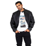 Men's Open Bottom Leather Jacket With Arapaima Skin Style #2032