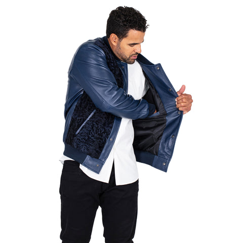 Baseball bomber jacket with Persian lamb full front #3443