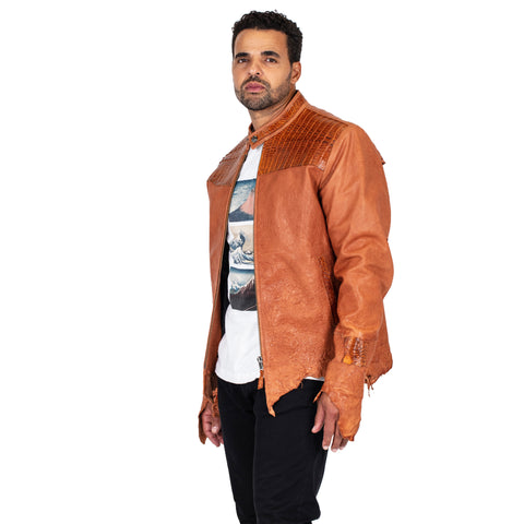 Raw edge lambskin jacket with alligator crown #2069