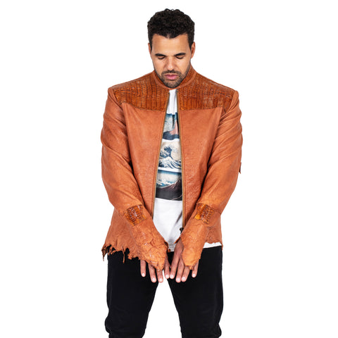 Raw edge lambskin jacket with alligator crown #2069