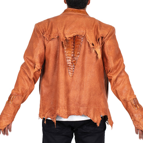 Raw edge lambskin jacket with alligator crown #2069