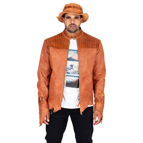 Raw edge lambskin jacket with alligator crown #2069