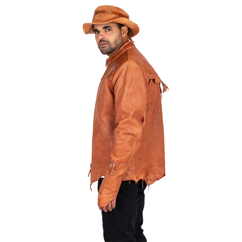 Raw edge lambskin jacket with alligator crown #2069