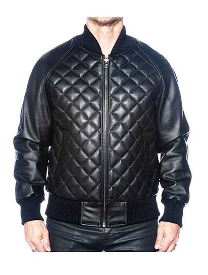 Jakewood Leather Baseball Varsity Jacket Quilted Front Style #1060 Black / 4X