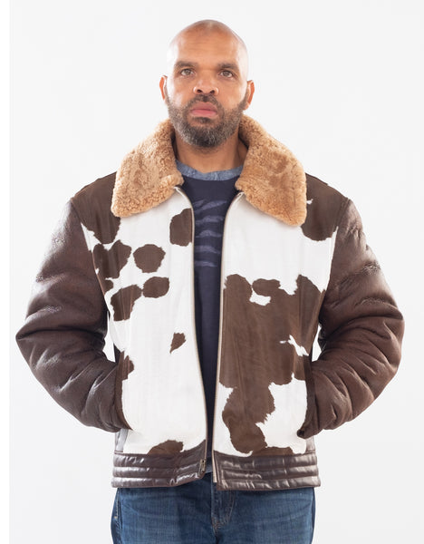 Men s Pony Leather Jacket with Sheepskin Sleeve and Collar Style 1850