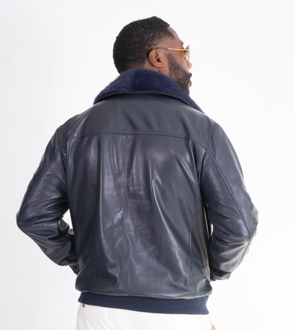 Lightweight Leather Bomber Jacket with Removable Mink Fur Collar. Style #2220